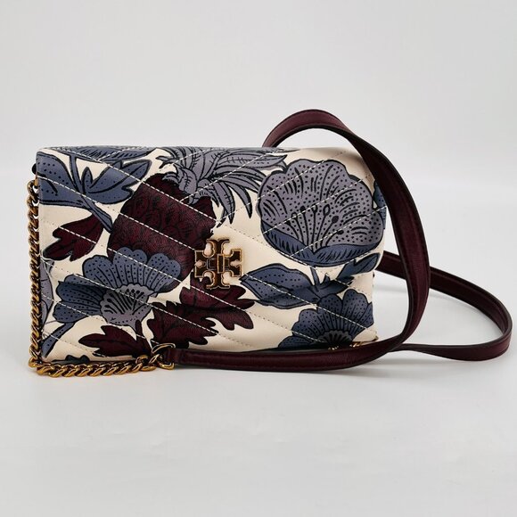 Tory Burch Kira Chevron Chain Wallet Floral Print Leather Crossbody Bag Small - Picture 2 of 16
